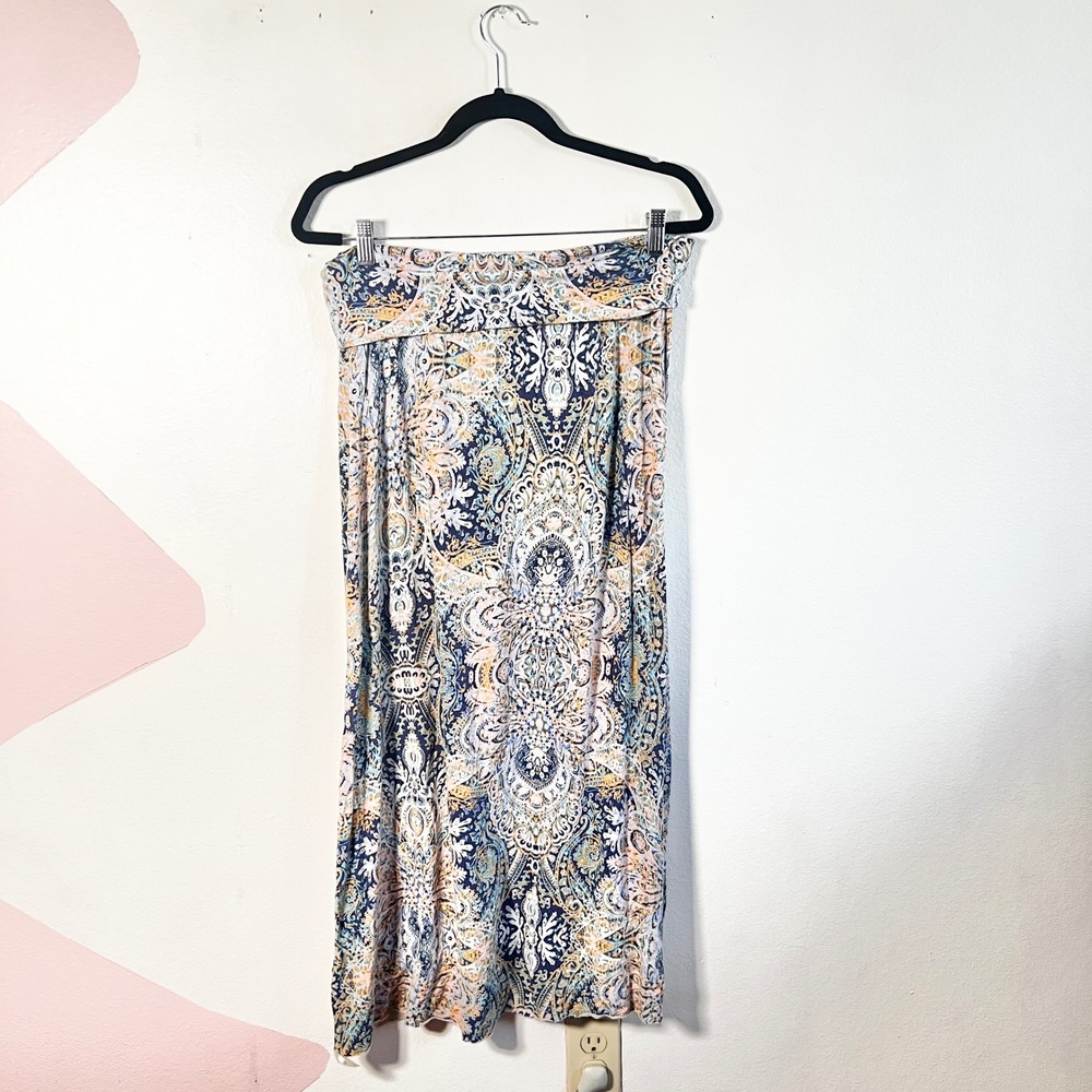Cynthia Rowley Maxi Skirt Women's Large Blue Paisley Boho Fold Over